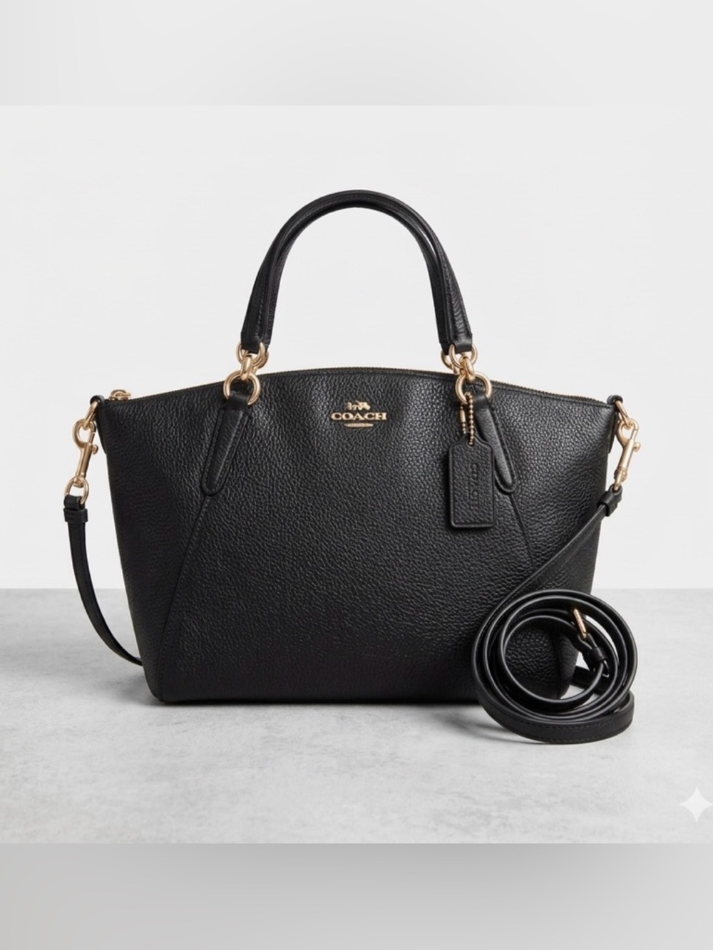 Coach Kelsey Satchel Black Leather Bag with Gold Accents Cross body